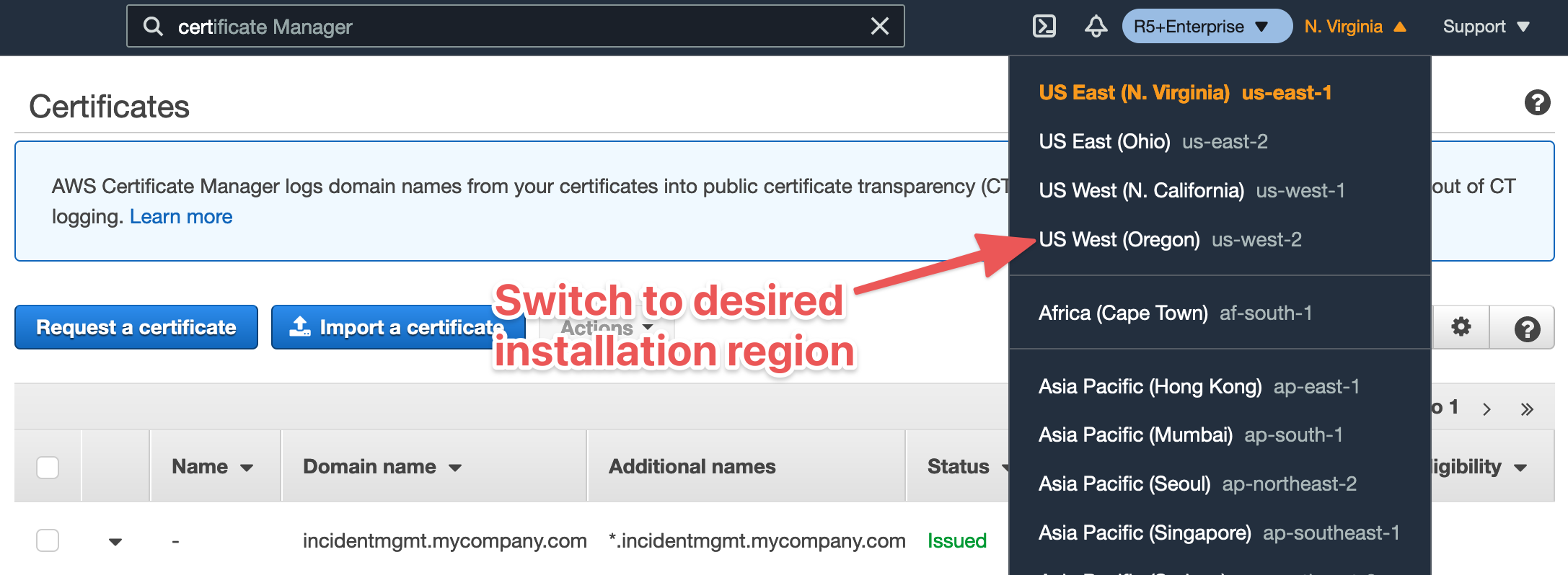 Switch ACM region