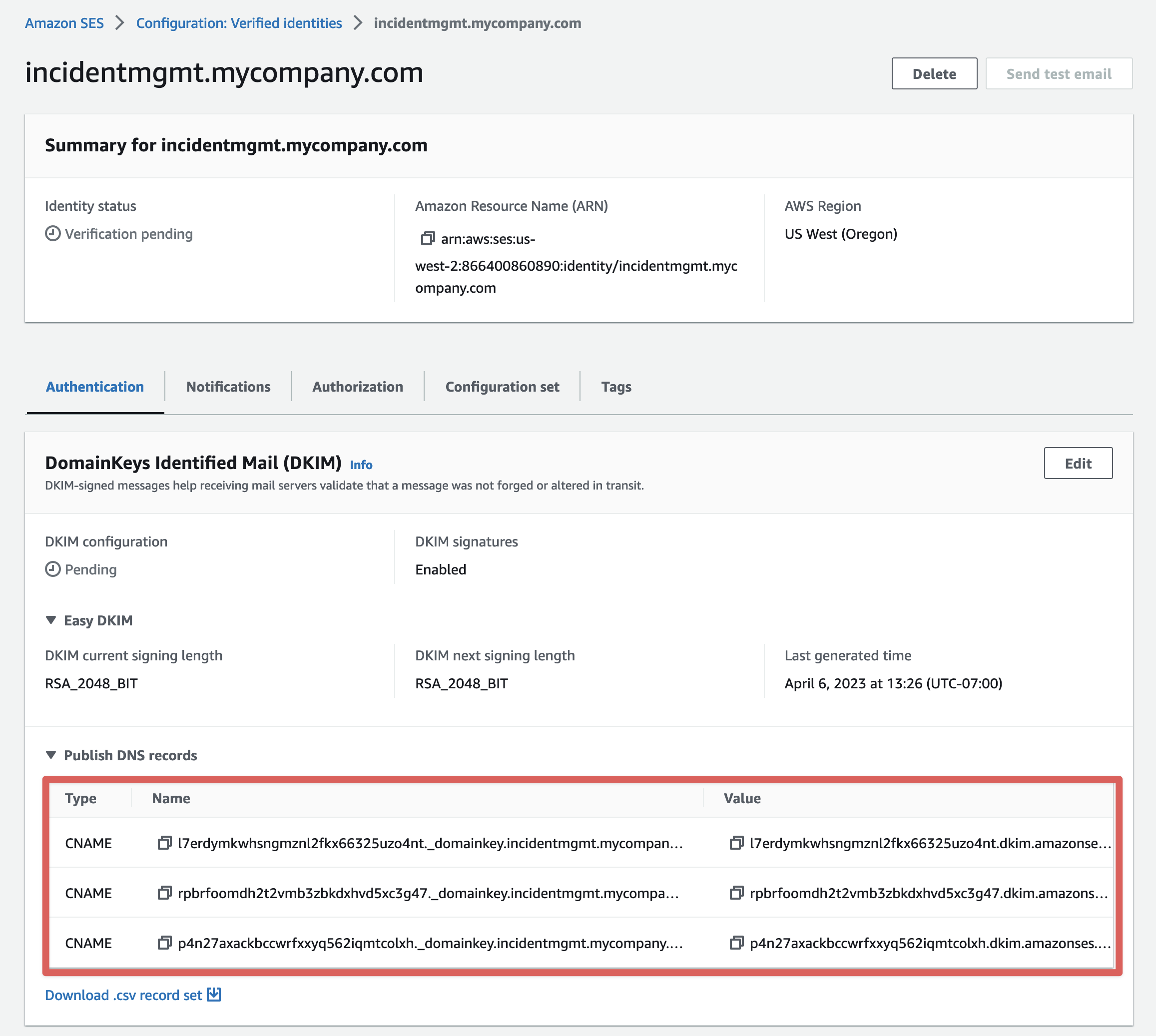 Create identity DNS records